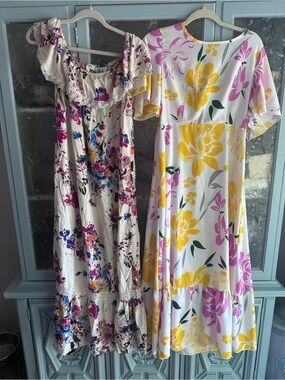 2 summer Dress  bundle with Yellow & Pink Floral Prints